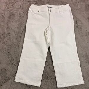 Chico's‎ Platinum Catalano White Denim Crop Pants Embellished Pockets Size L